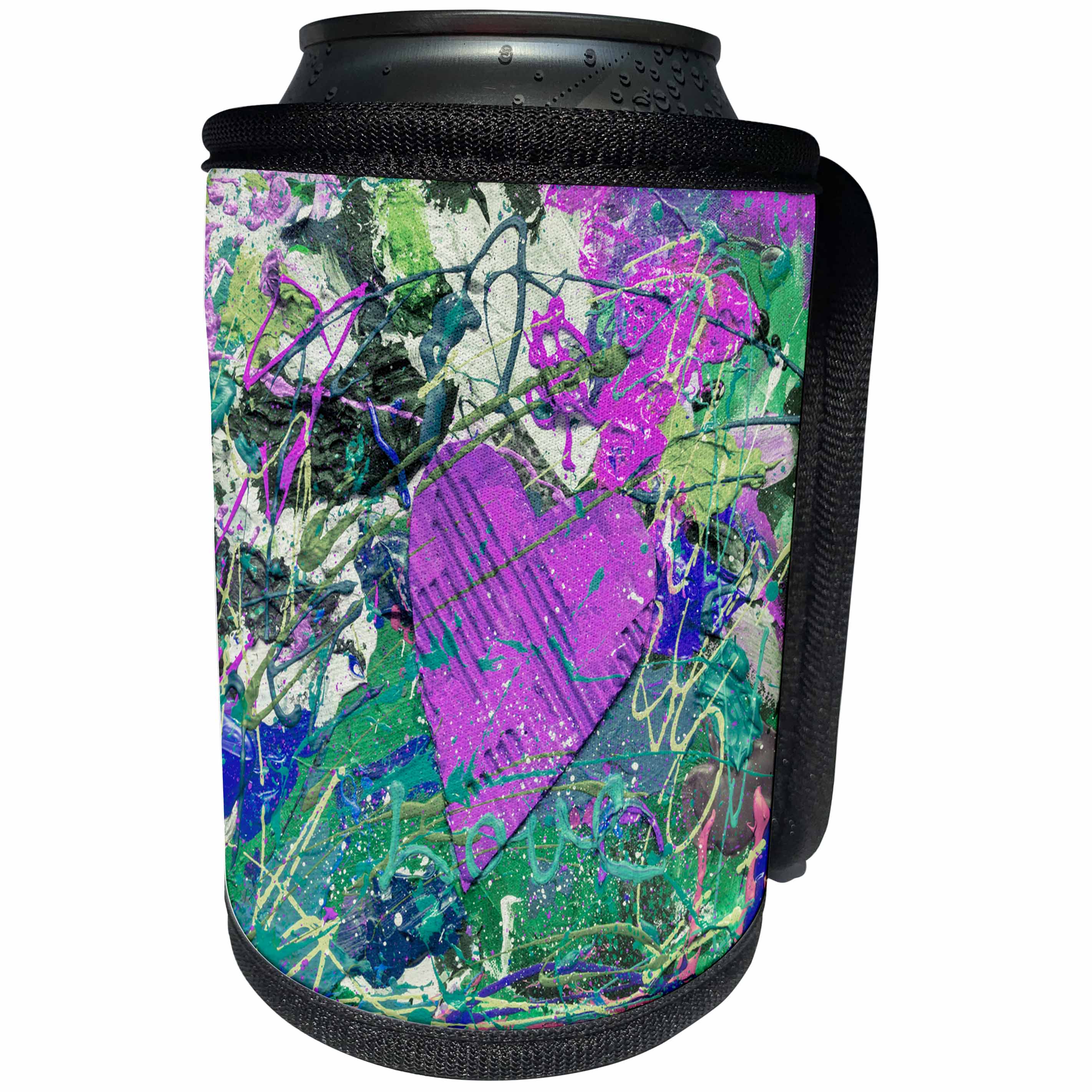 3dRose Andrea Haase Illustration Love - Colorful Abstract Painted Heart - Can Cooler Bottle Wrap (cc_271227)