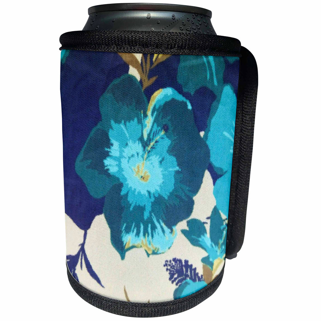 3dRose Florene Abstract Floral - Hibiscus Painted Blue - Can Cooler Bottle Wrap (cc_27130)