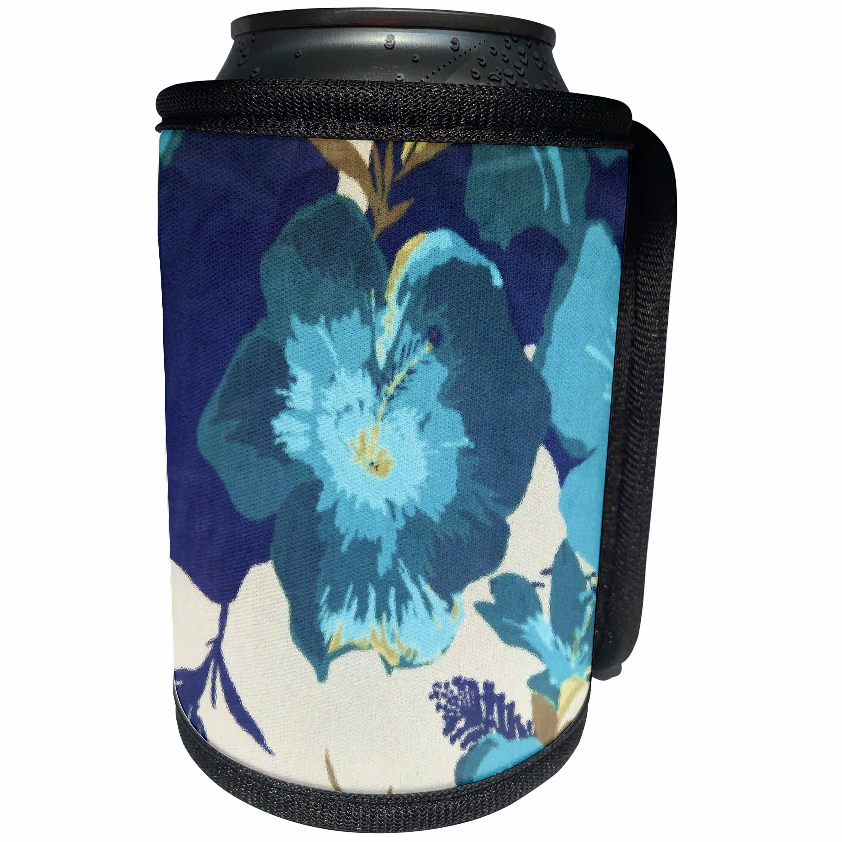 3dRose Florene Abstract Floral - Hibiscus Painted Blue - Can Cooler Bottle Wrap (cc_27130)