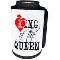 3dRose Alexis Design - Love - King of the queen black text, white background. Red heart and a crown - Can Cooler Bottle Wrap (cc_271310)