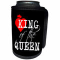 3dRose Alexis Design - Love - King of the queen white text, black background. Red heart and a crown - Can Cooler Bottle Wrap (cc_271311)