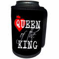 3dRose Alexis Design - Love - Queen of the king white text, black background. Red heart and a crown - Can Cooler Bottle Wrap (cc_271313)