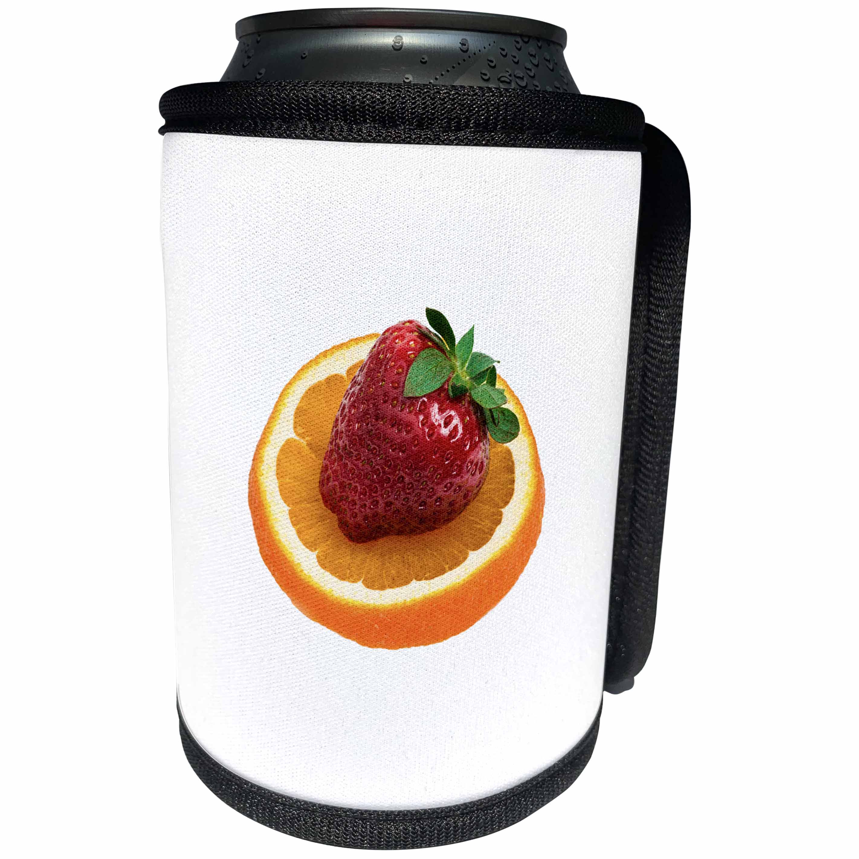 3dRose Alexis Photography - Food Fruit Mix - Red strawberry on a slice of an orange. White background - Can Cooler Bottle Wrap (cc_271322)