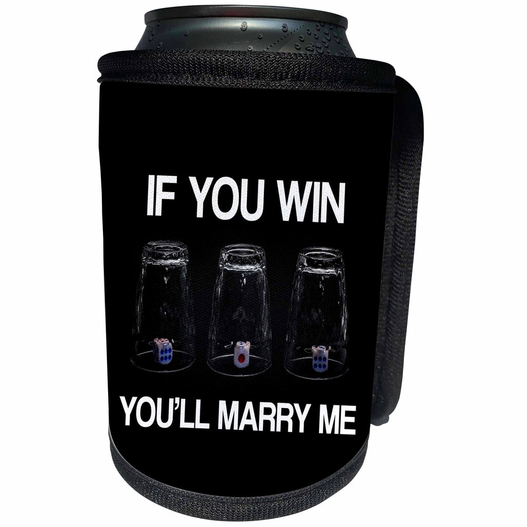 3dRose Alexis Design - Funny - Three glasses with dices. Shell game. If you win you will marry me - Can Cooler Bottle Wrap (cc_271351)