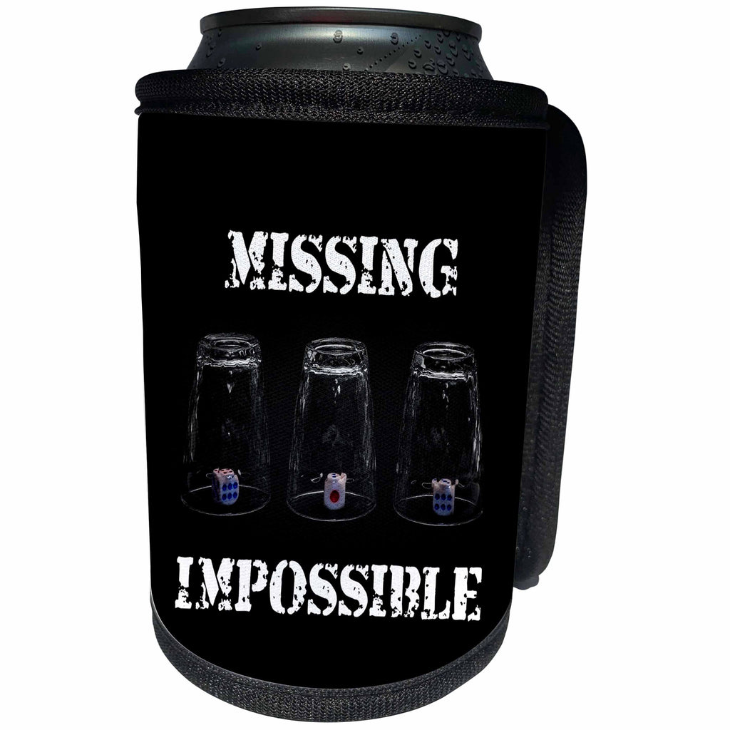 3dRose Alexis Design - Funny - Three glasses with dices. Shell game. Missing Impossible - Can Cooler Bottle Wrap (cc_271352)