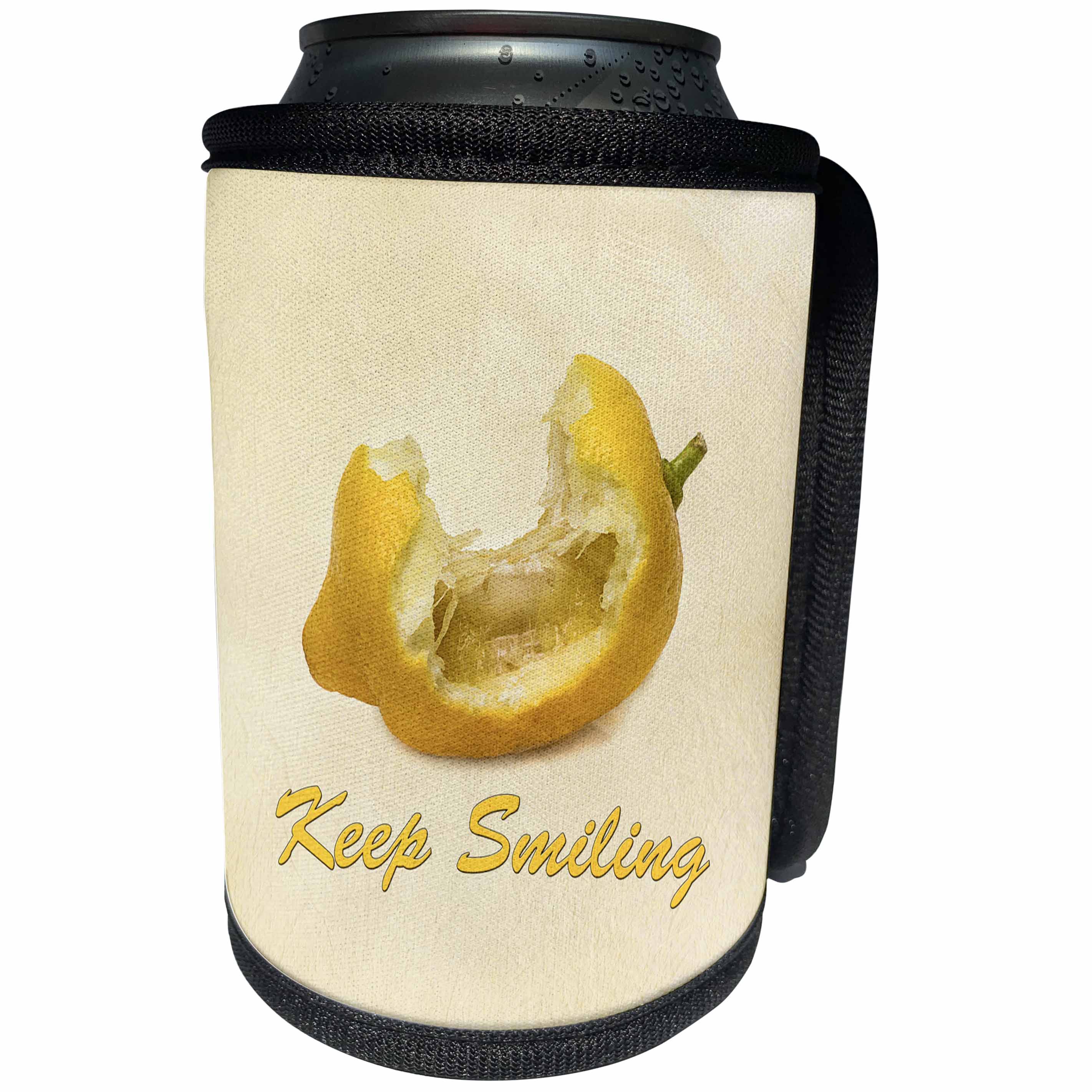 3dRose Alexis Design - Funny - Nibbled lemon. Keep smiling - Can Cooler Bottle Wrap (cc_271353)