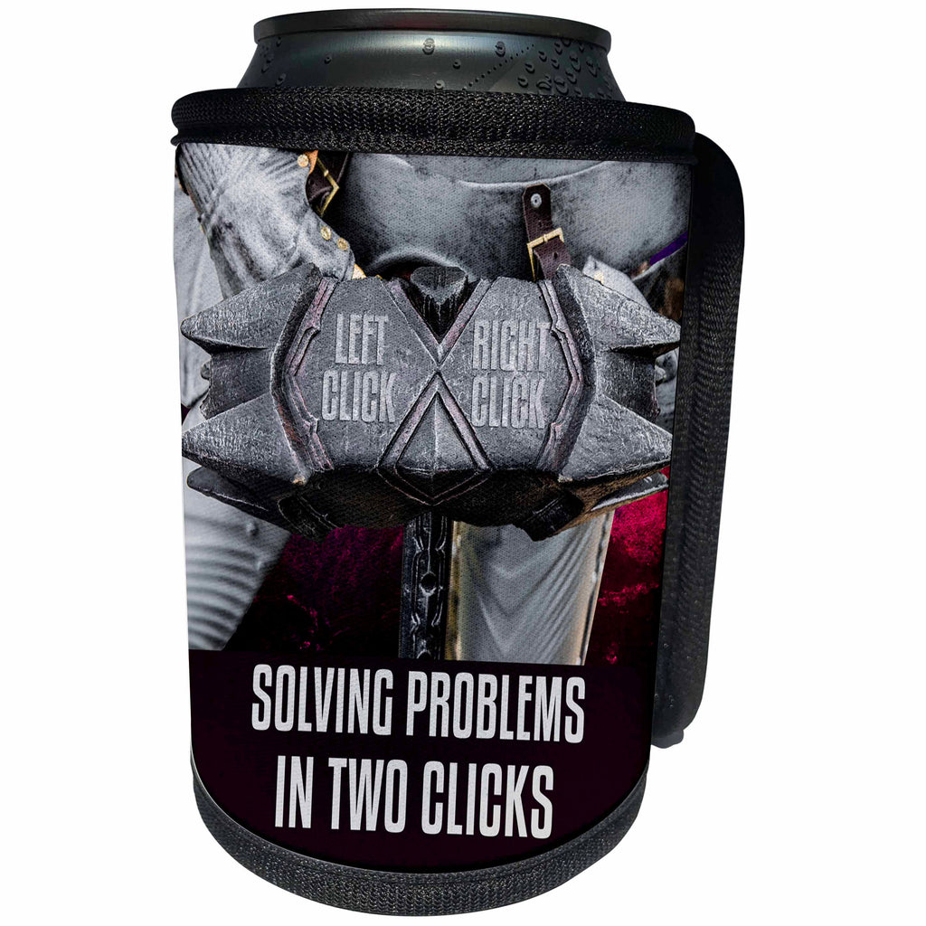 3dRose Alexis Design - Funny Knight - War hammer and a suit of armour. Solving problems in two clicks - Can Cooler Bottle Wrap (cc_271355)