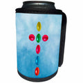 3dRose Alexis Design - Holidays Easter - Easter holidays, cross maid of painted eggs, blue background - Can Cooler Bottle Wrap (cc_271356)