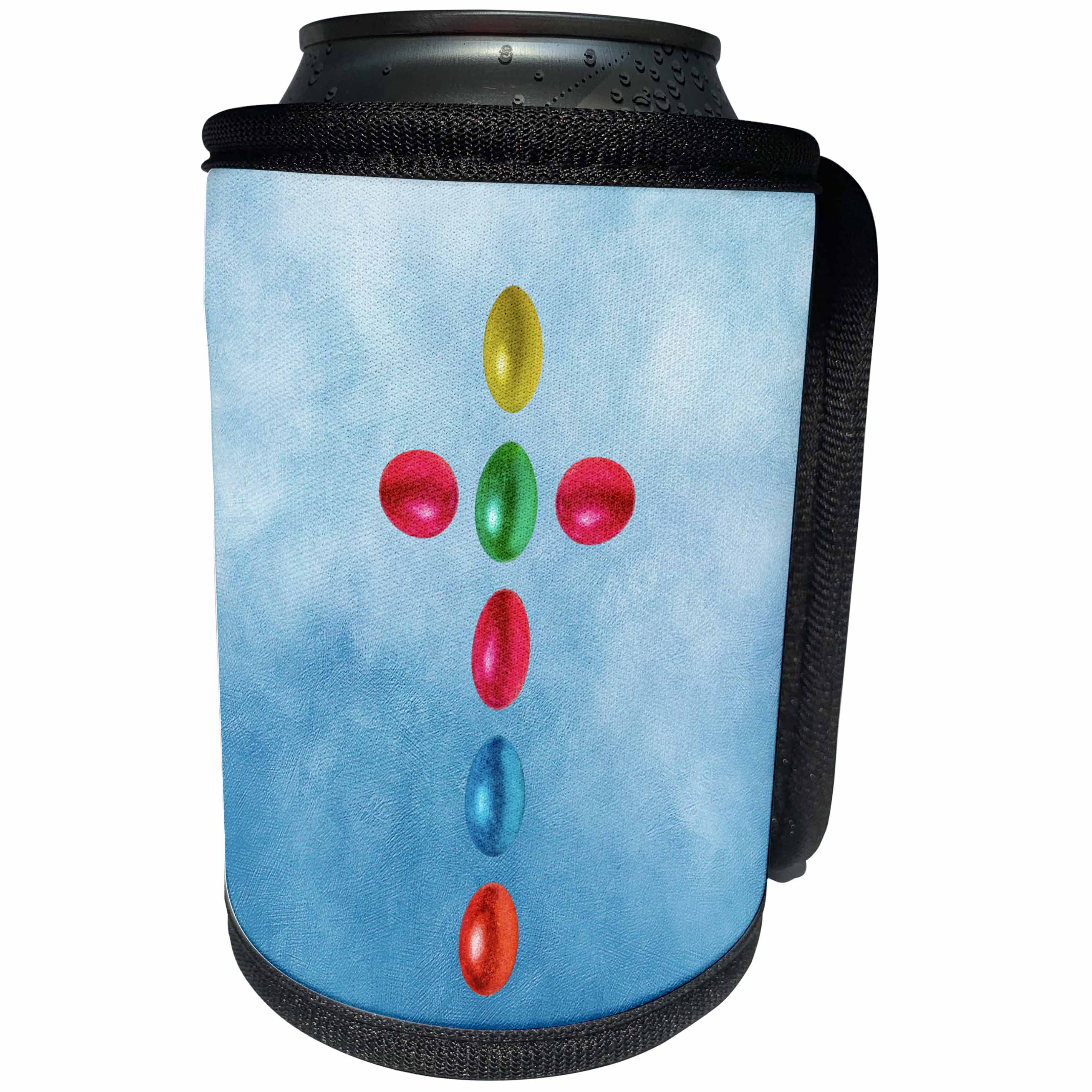 3dRose Alexis Design - Holidays Easter - Easter holidays, cross maid of painted eggs, blue background - Can Cooler Bottle Wrap (cc_271356)