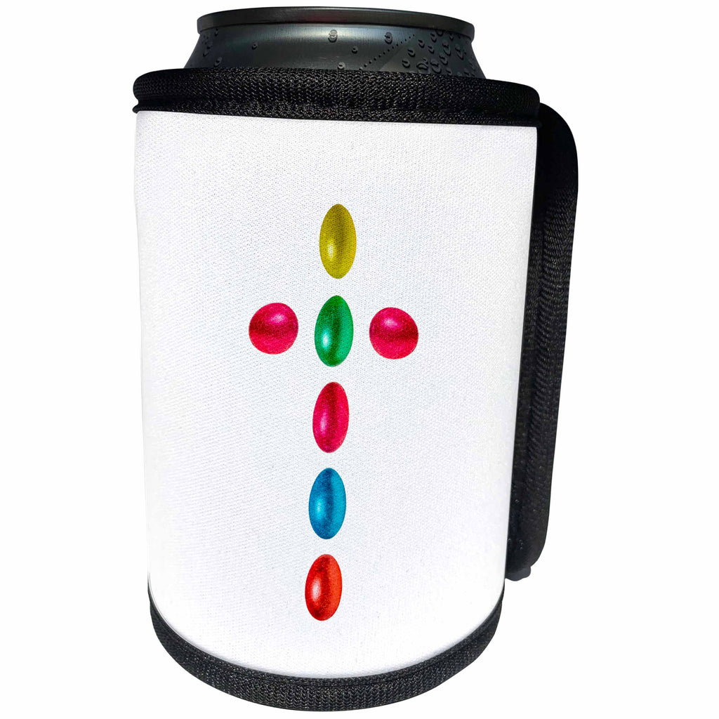 3dRose Alexis Design - Holidays Easter - Easter holidays, cross maid of painted eggs, white background - Can Cooler Bottle Wrap (cc_271357)