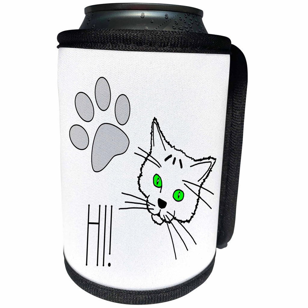 3dRose Alexis Design - Funny Cats - Funny Cat Greets you Hi. White background - Can Cooler Bottle Wrap (cc_271384)