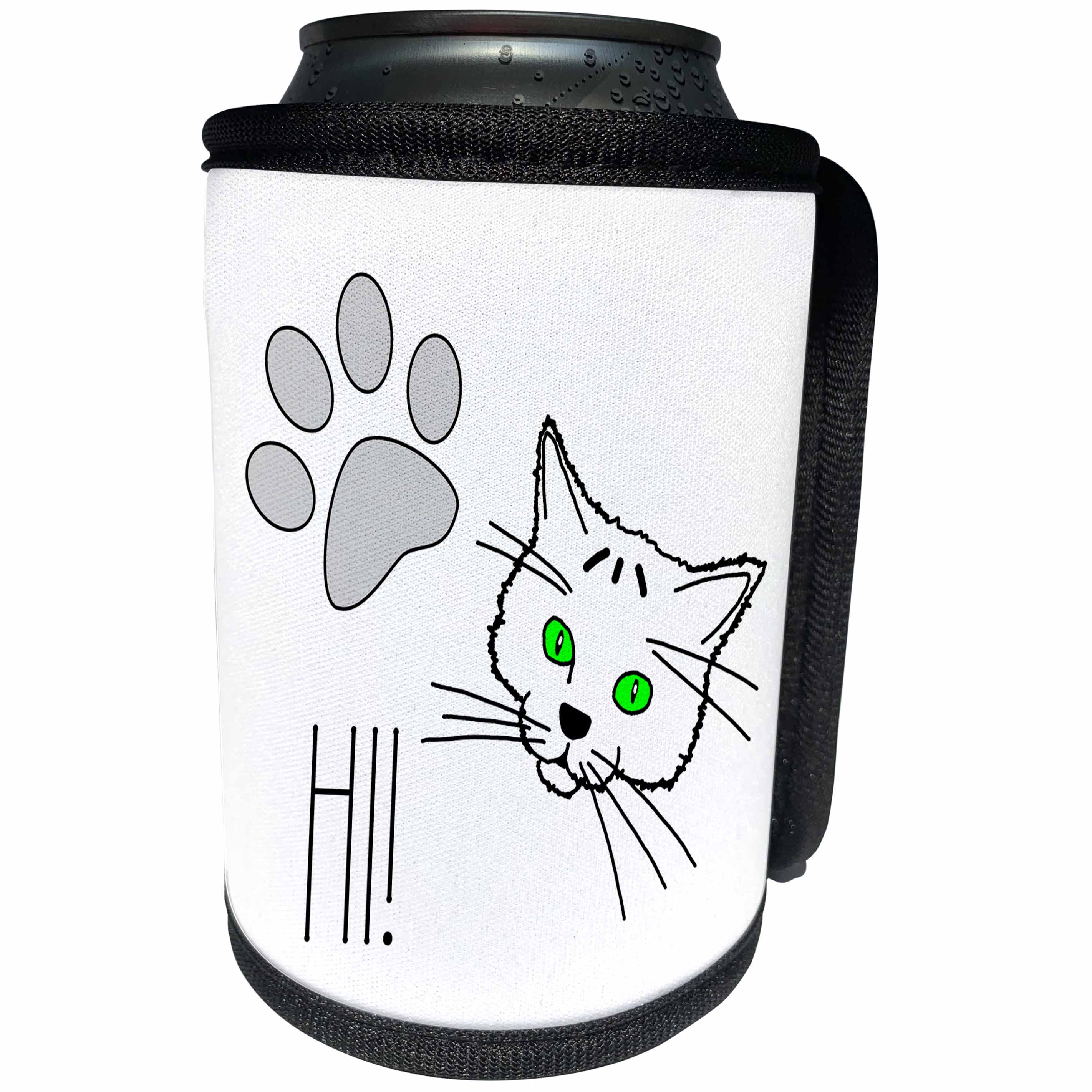 3dRose Alexis Design - Funny Cats - Funny Cat Greets you Hi. White background - Can Cooler Bottle Wrap (cc_271384)