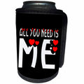 3dRose Alexis Design - Love - All you need is me, white text, red heart, black background - Can Cooler Bottle Wrap (cc_271393)