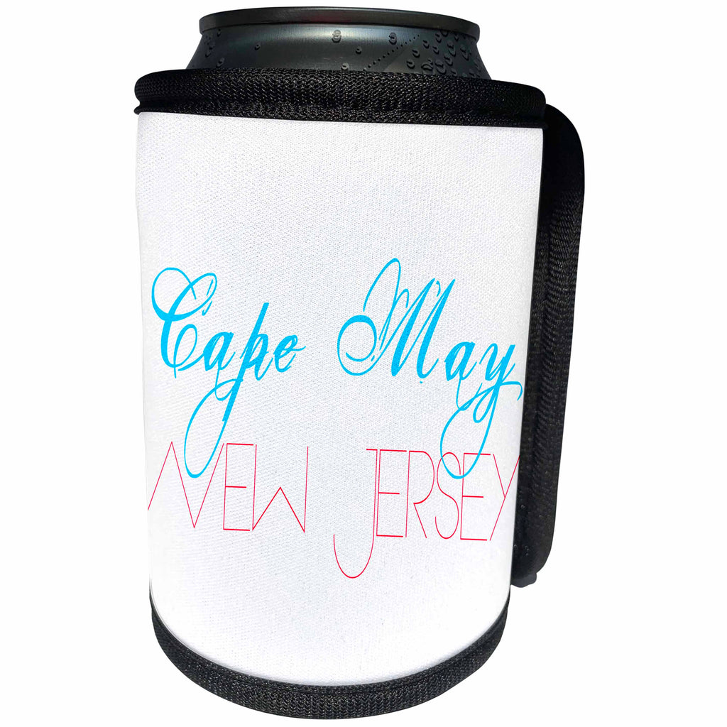 3dRose Alexis Design - American Beaches - American Beaches - Cape May, New Jersey, blue, red colors - Can Cooler Bottle Wrap (cc_271395)