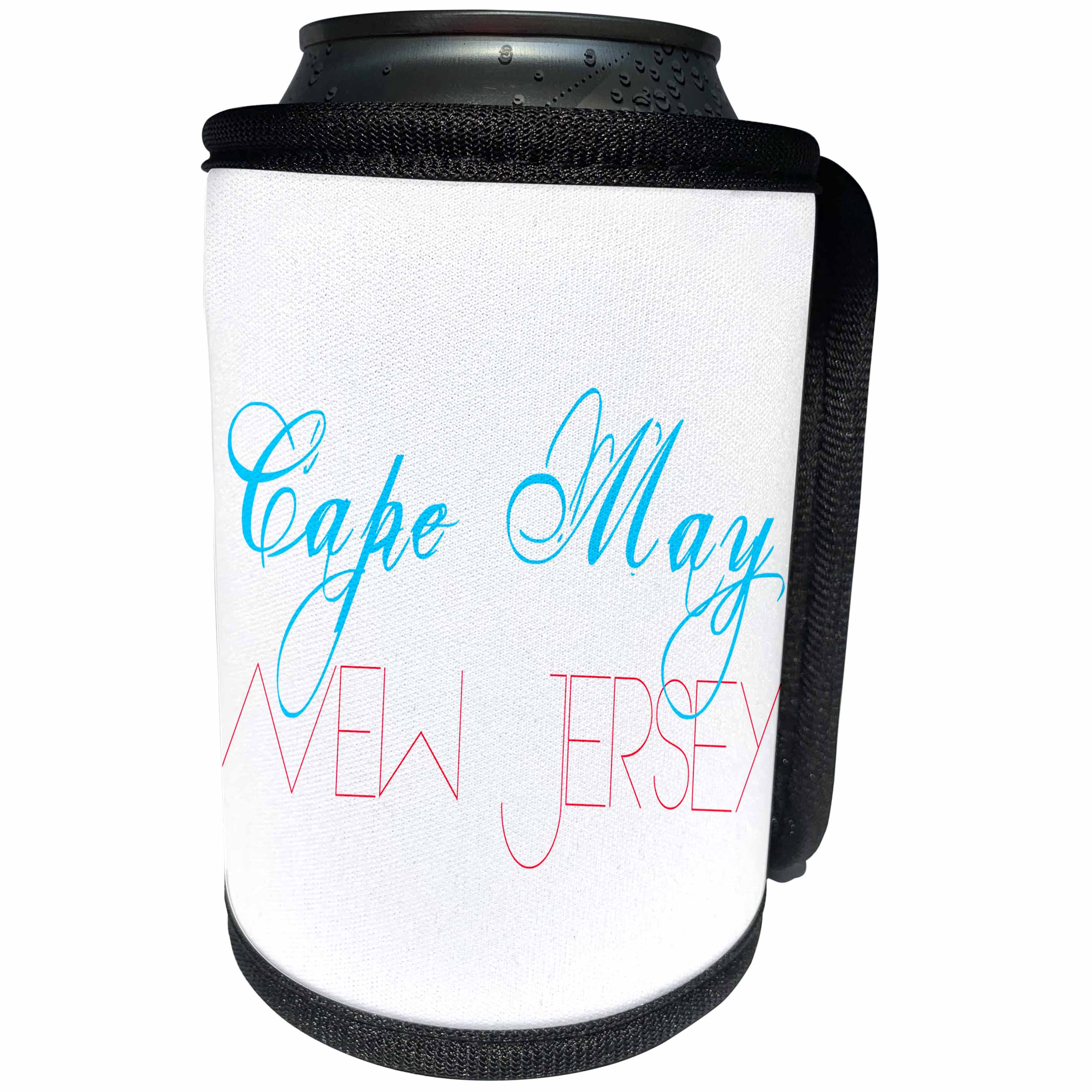 3dRose Alexis Design - American Beaches - American Beaches - Cape May, New Jersey, blue, red colors - Can Cooler Bottle Wrap (cc_271395)