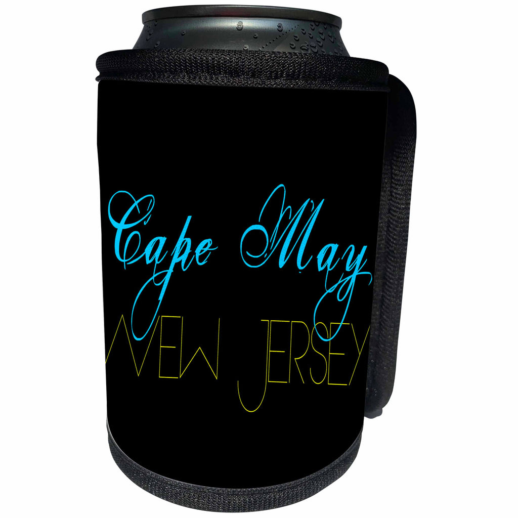 3dRose Alexis Design - American Beaches - American Beaches - Cape May, New Jersey, blue, yellow colors - Can Cooler Bottle Wrap (cc_271396)