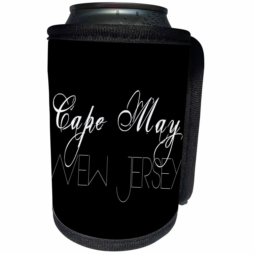 3dRose Alexis Design - American Beaches - American Beaches - Cape May, New Jersey, black background - Can Cooler Bottle Wrap (cc_271397)