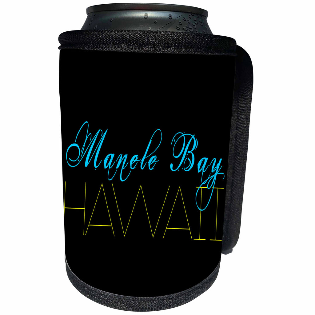 3dRose Alexis Design - American Beaches - American Beaches - Manele Bay, Hawaii, blue, yellow colors - Can Cooler Bottle Wrap (cc_271404)