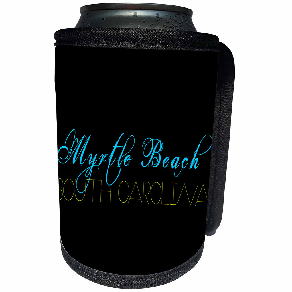 3dRose Alexis Design - American Beaches - American Beaches - Myrtle Beach, South Carolina, blue and yellow - Can Cooler Bottle Wrap (cc_271408)