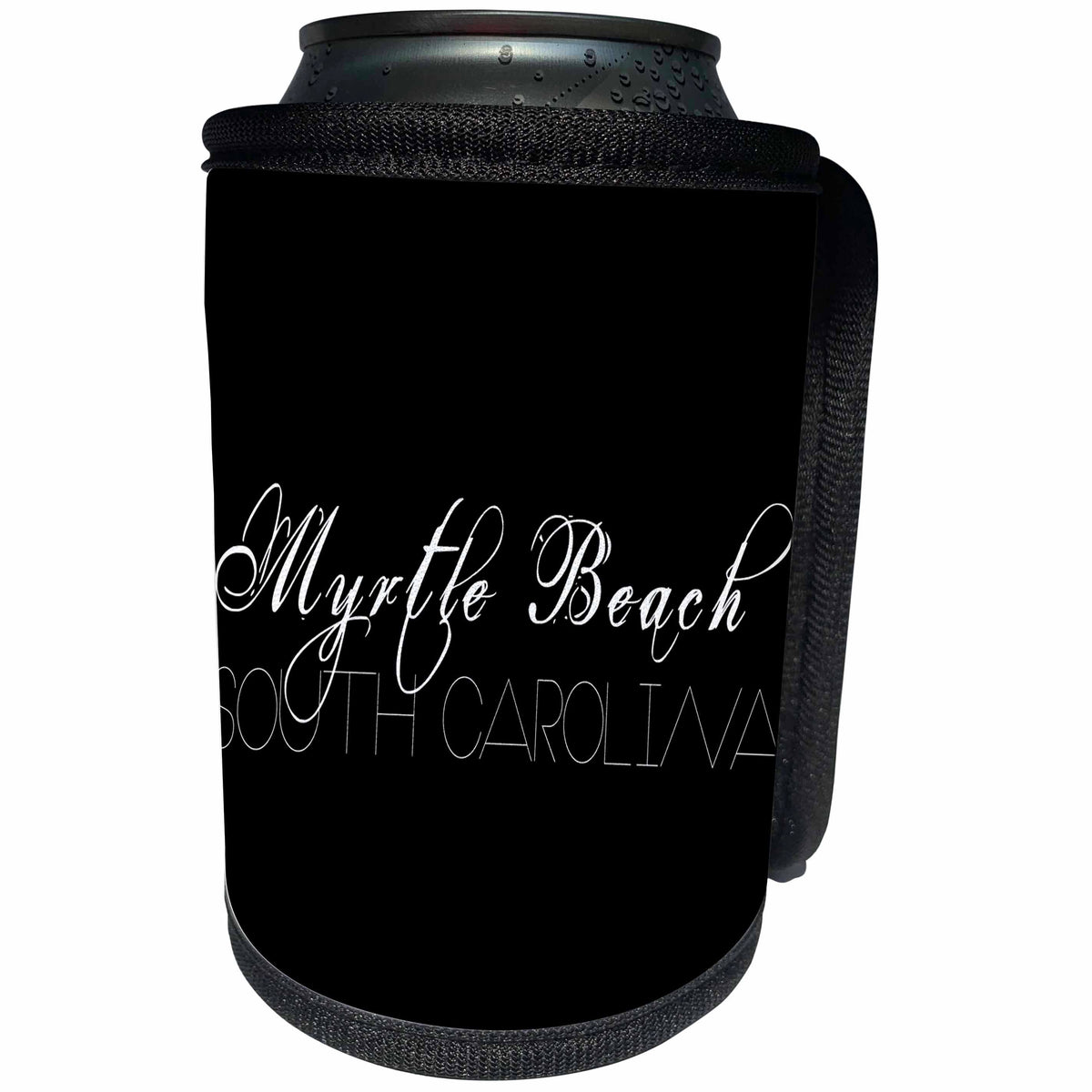 3dRose Alexis Design - American Beaches - American Beaches - Myrtle Beach, South Carolina on black - Can Cooler Bottle Wrap (cc_271409)