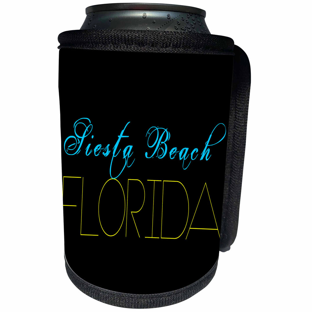 3dRose Alexis Design - American Beaches - American Beaches - Siesta Beach, Florida, blue and yellow colors - Can Cooler Bottle Wrap (cc_271412)