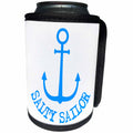 3dRose Alexis Design - Beach, Sea, Surf - Blue silhouette of an anchor. Blue Salty Sailor text on white - Can Cooler Bottle Wrap (cc_271446)
