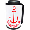 3dRose Alexis Design - Beach, Sea, Surf - Red silhouette of an anchor. Red Salty Sailor text on white - Can Cooler Bottle Wrap (cc_271449)