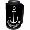 3dRose Alexis Design - Beach, Sea, Surf - White silhouette of an anchor. White Salty Sailor text on black - Can Cooler Bottle Wrap (cc_271450)