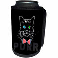 3dRose Alexis Design - Funny Cats - Funny cat face, bow tie, grey text purr, black background - Can Cooler Bottle Wrap (cc_271452)