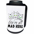 3dRose Alexis Design - Funny Cats - Three funny cat face silhouettes. We are all mad here. On white - Can Cooler Bottle Wrap (cc_271454)
