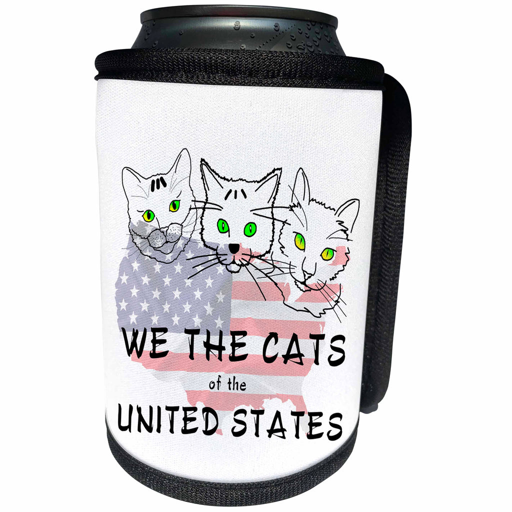 3dRose Alexis Design - Funny Cats - Three funny cat faces. American flag. We the cats of the USA on white - Can Cooler Bottle Wrap (cc_271456)