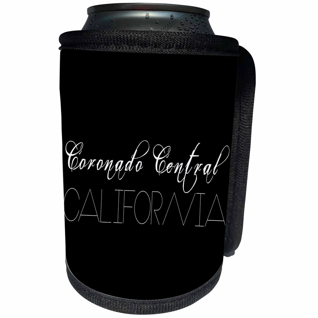 3dRose Alexis Design - American Beaches - American Beaches - Coronado Central Beach, California, white on black - Can Cooler Bottle Wrap (cc_271491)