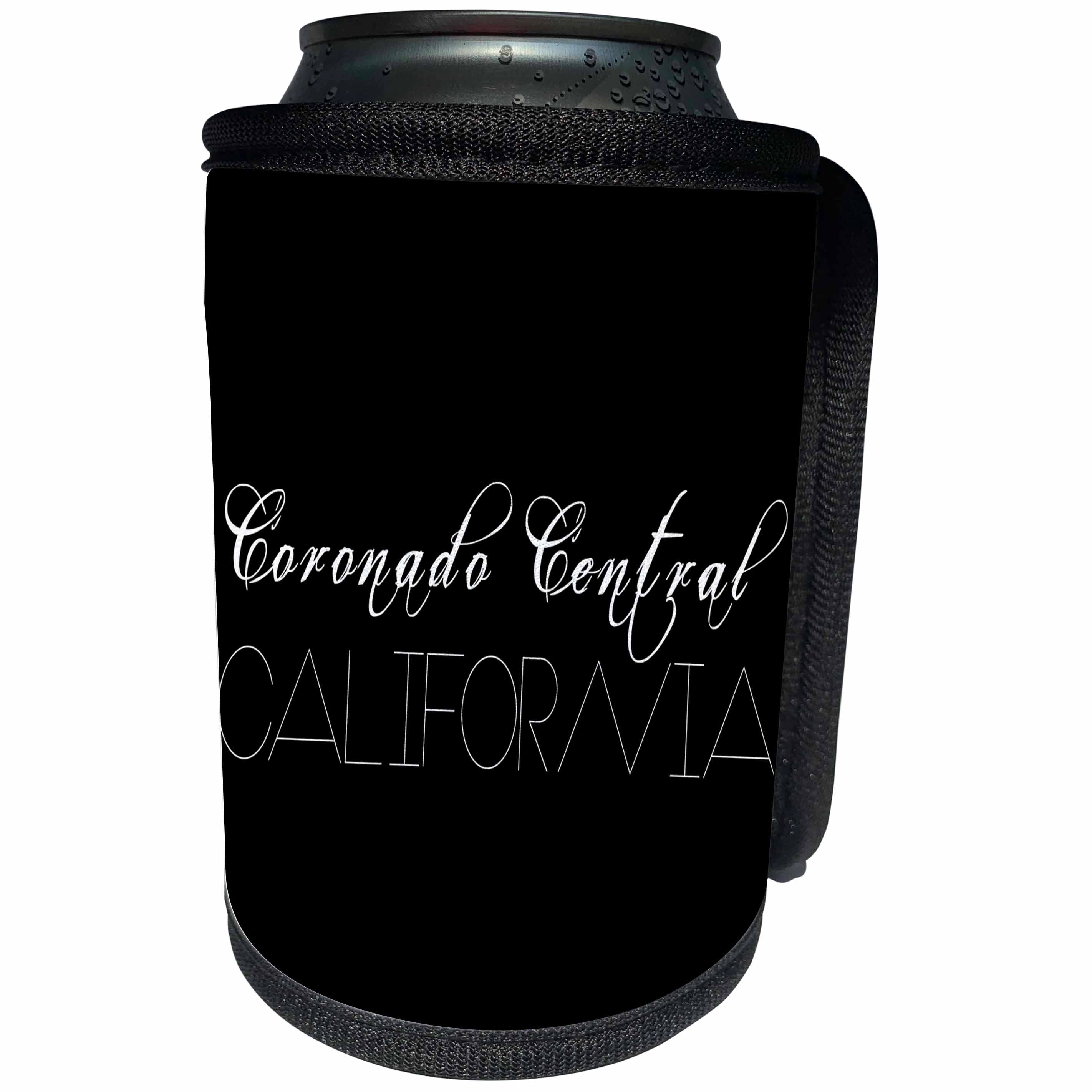3dRose Alexis Design - American Beaches - American Beaches - Coronado Central Beach, California, white on black - Can Cooler Bottle Wrap (cc_271491)