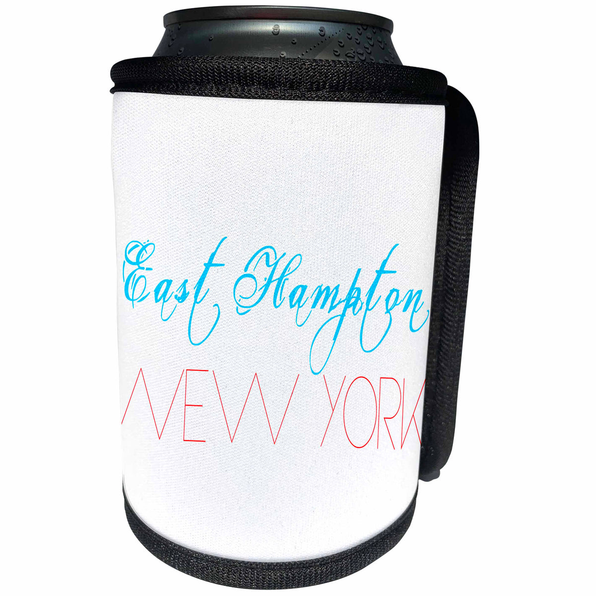 3dRose Alexis Design - American Beaches - American Beaches - East Hampton, New York, red, blue on white - Can Cooler Bottle Wrap (cc_271493)