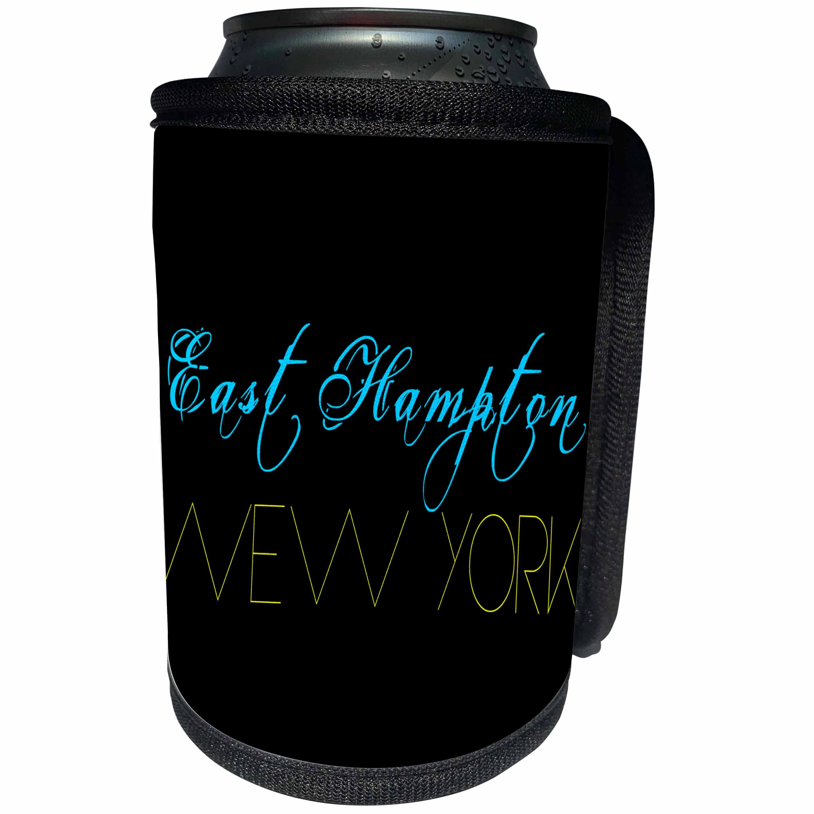 3dRose Alexis Design - American Beaches - American Beaches - East Hampton, New York, blue, yellow on black - Can Cooler Bottle Wrap (cc_271494)