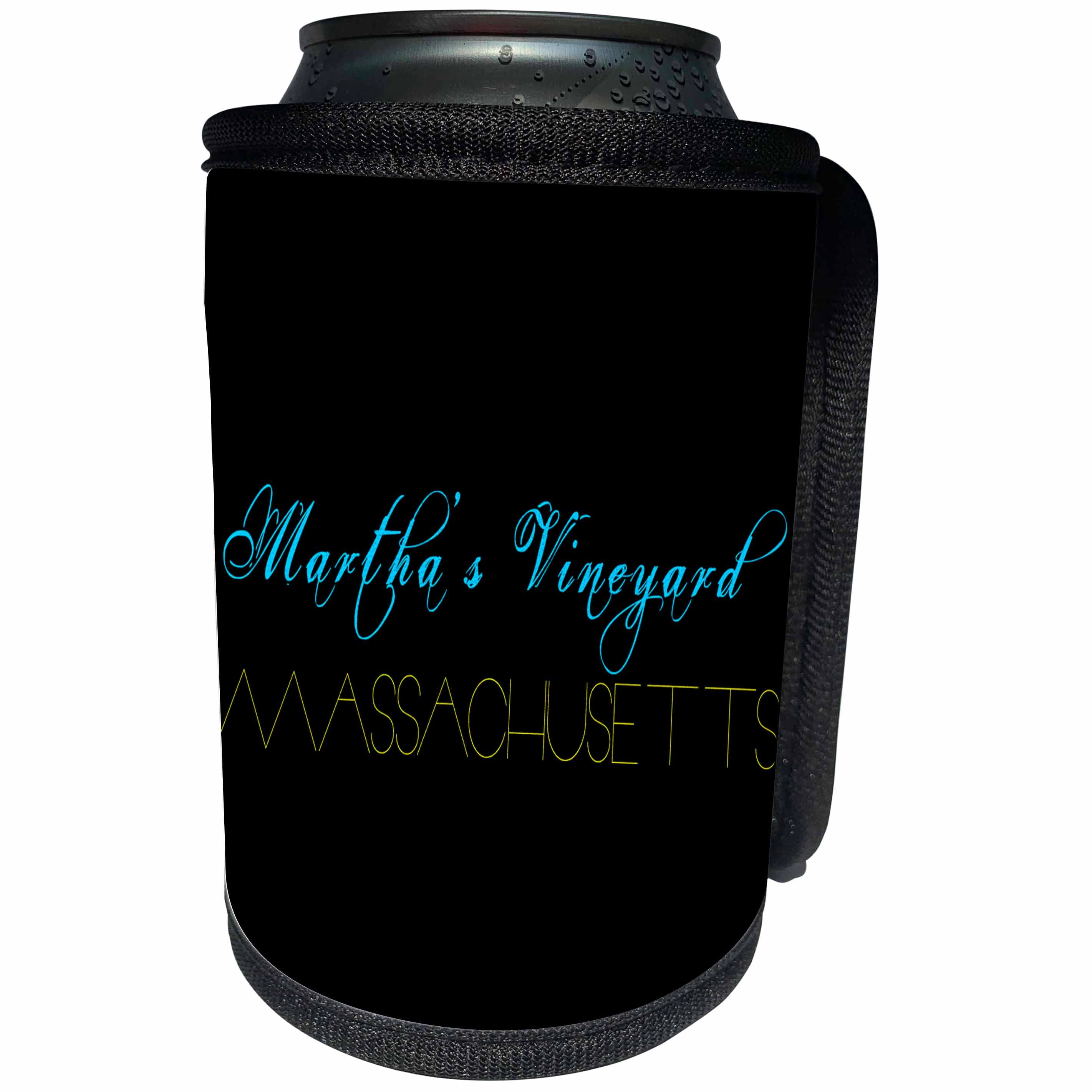3dRose Alexis Design - American Beaches - American Beaches - Martha Vineyard, Massachusetts blue, yellow, black - Can Cooler Bottle Wrap (cc_271498)