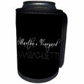 3dRose Alexis Design - American Beaches - American Beaches - Martha Vineyard, Massachusetts white on black - Can Cooler Bottle Wrap (cc_271499)