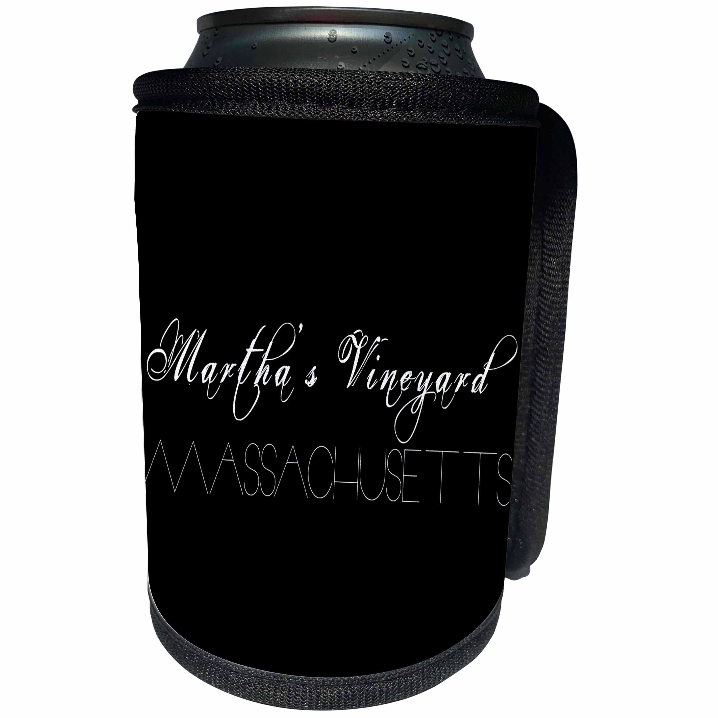 3dRose Alexis Design - American Beaches - American Beaches - Martha Vineyard, Massachusetts white on black - Can Cooler Bottle Wrap (cc_271499)