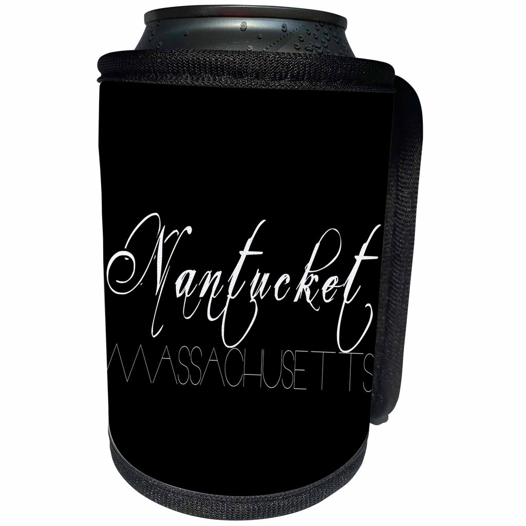 3dRose Alexis Design - American Beaches - American Beaches - Nantucket Surfside Beach, Massachusetts, black - Can Cooler Bottle Wrap (cc_271503)