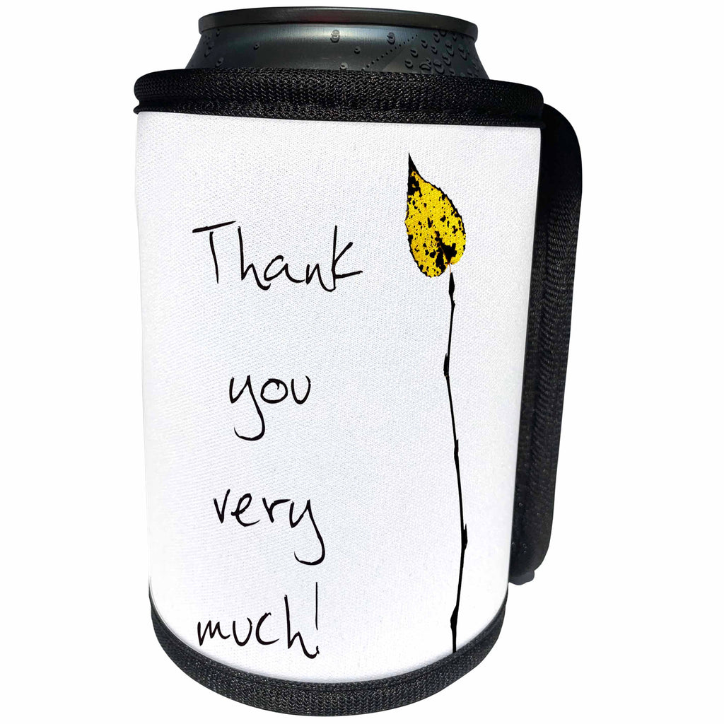 3dRose Alexis Design - Love - Thank you very much yellow leaf to the right, Thanksgiving theme - Can Cooler Bottle Wrap (cc_271504)