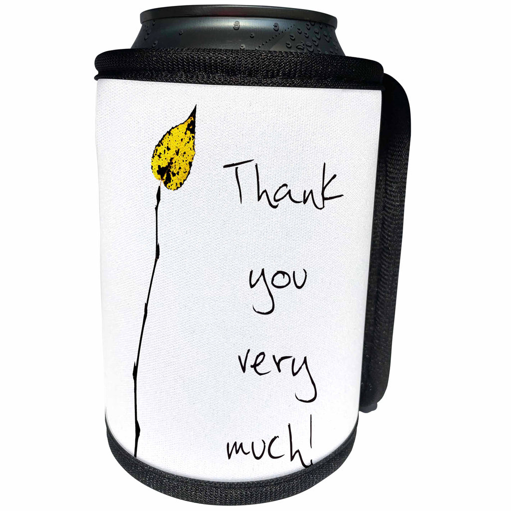 3dRose Alexis Design - Love - Thank you very much yellow leaf to the left, Thanksgiving theme - Can Cooler Bottle Wrap (cc_271505)