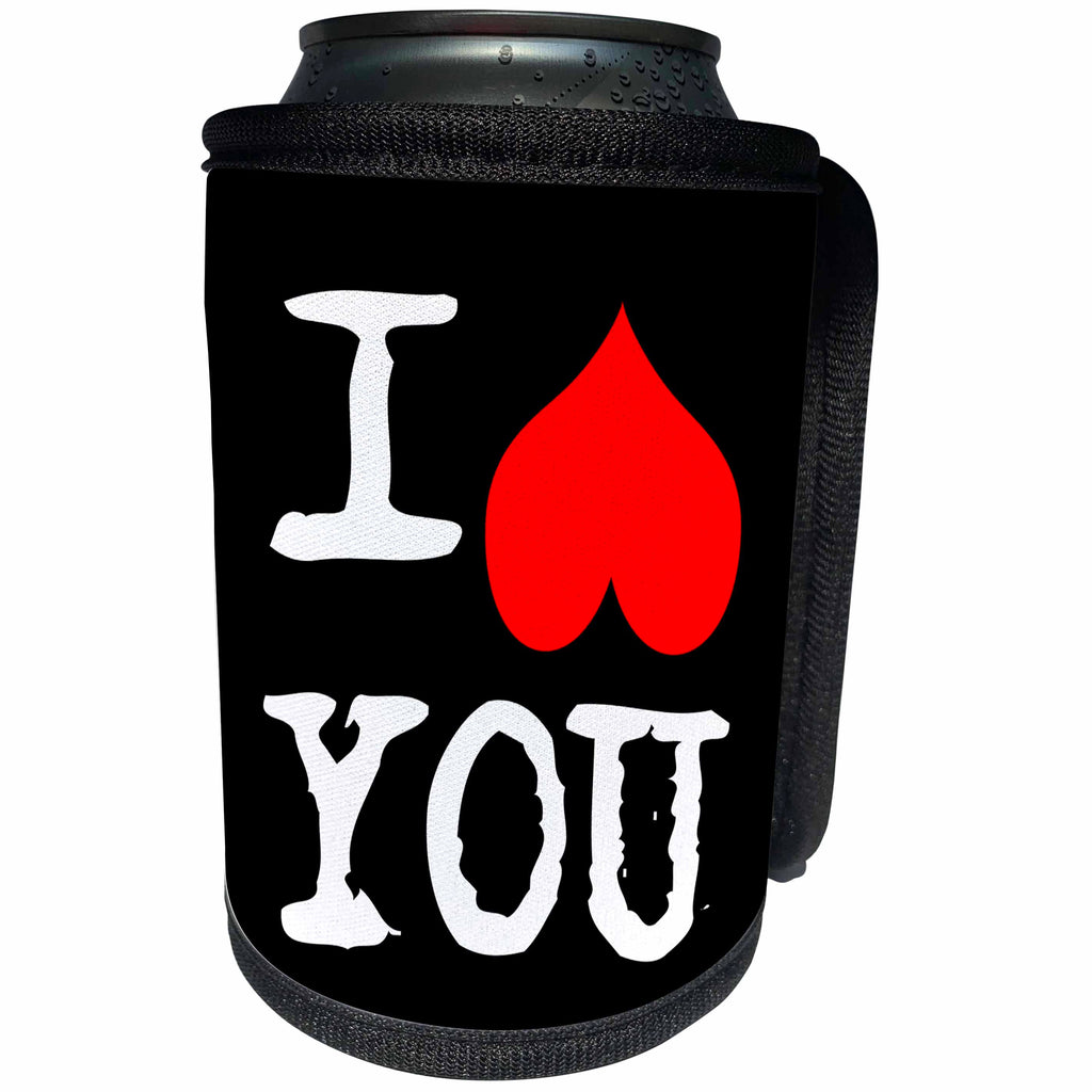 3dRose Alexis Design - Love - I Love You Not red heart turned upside down, on black - Can Cooler Bottle Wrap (cc_271506)
