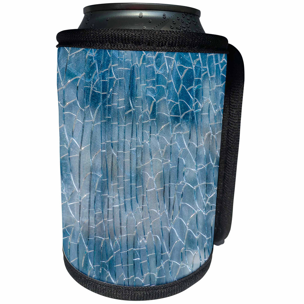 3dRose Alexis Photography - Texture Glass - Crackled glass texture. Blue color - Can Cooler Bottle Wrap (cc_271539)