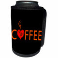 3dRose Alexis Design - Coffee - Brown text COFFEE, red heart, beans, steam on black - Can Cooler Bottle Wrap (cc_271542)