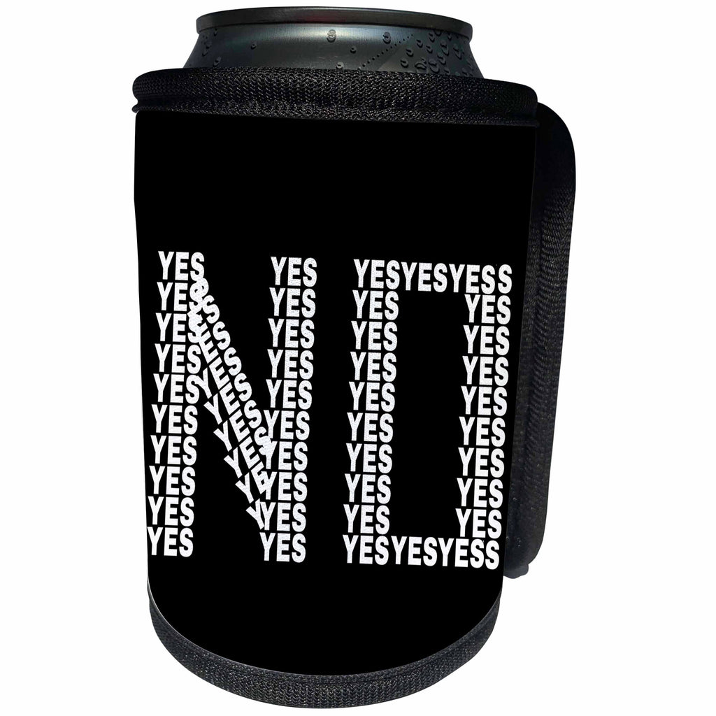 3dRose Alexis Design - Funny - Word NO made of many words YES. Funny ambiguous negation on black - Can Cooler Bottle Wrap (cc_271546)