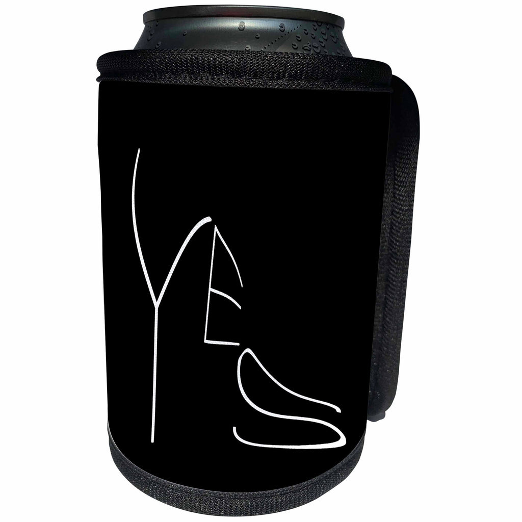 3dRose Alexis Design - Funny - Word Yes in the shape of female high heel shoe. White on black - Can Cooler Bottle Wrap (cc_271552)