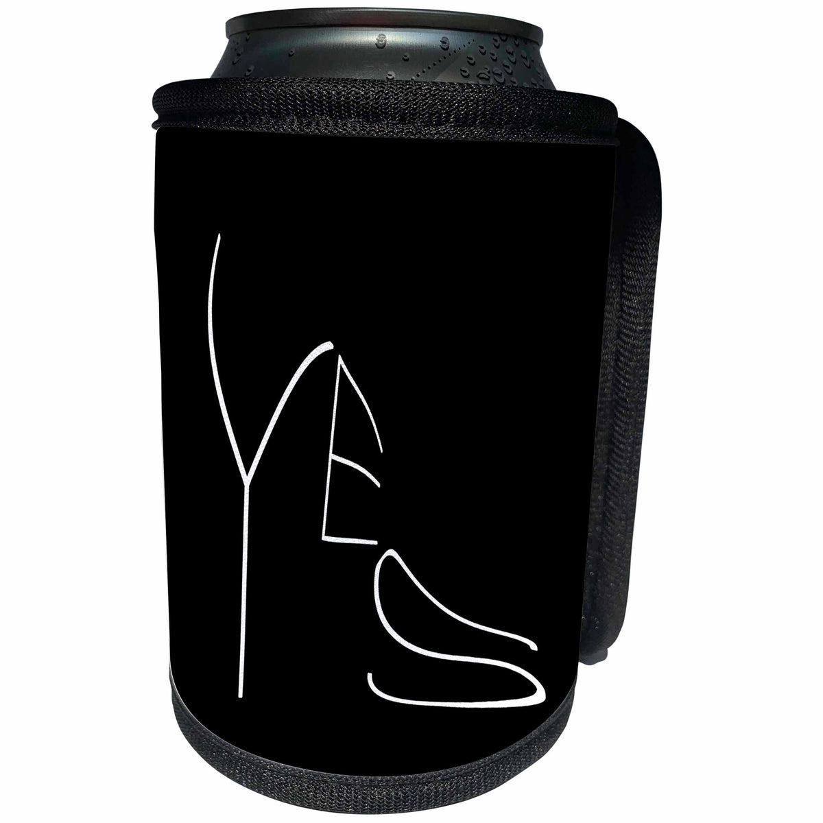 3dRose Alexis Design - Funny - Word Yes in the shape of female high heel shoe. White on black - Can Cooler Bottle Wrap (cc_271552)