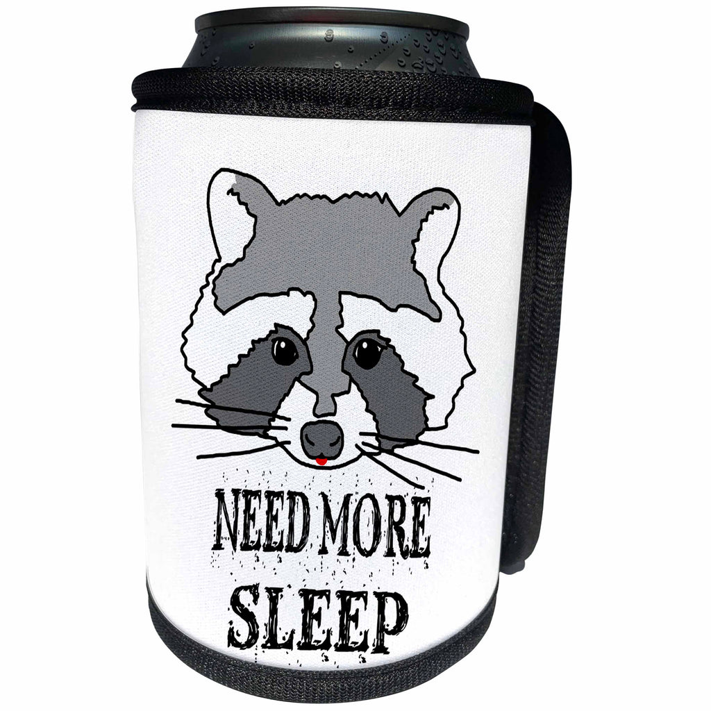 3dRose Alexis Design - Funny Raccoon - Funny raccoon face. Need more sleep on white background - Can Cooler Bottle Wrap (cc_271563)