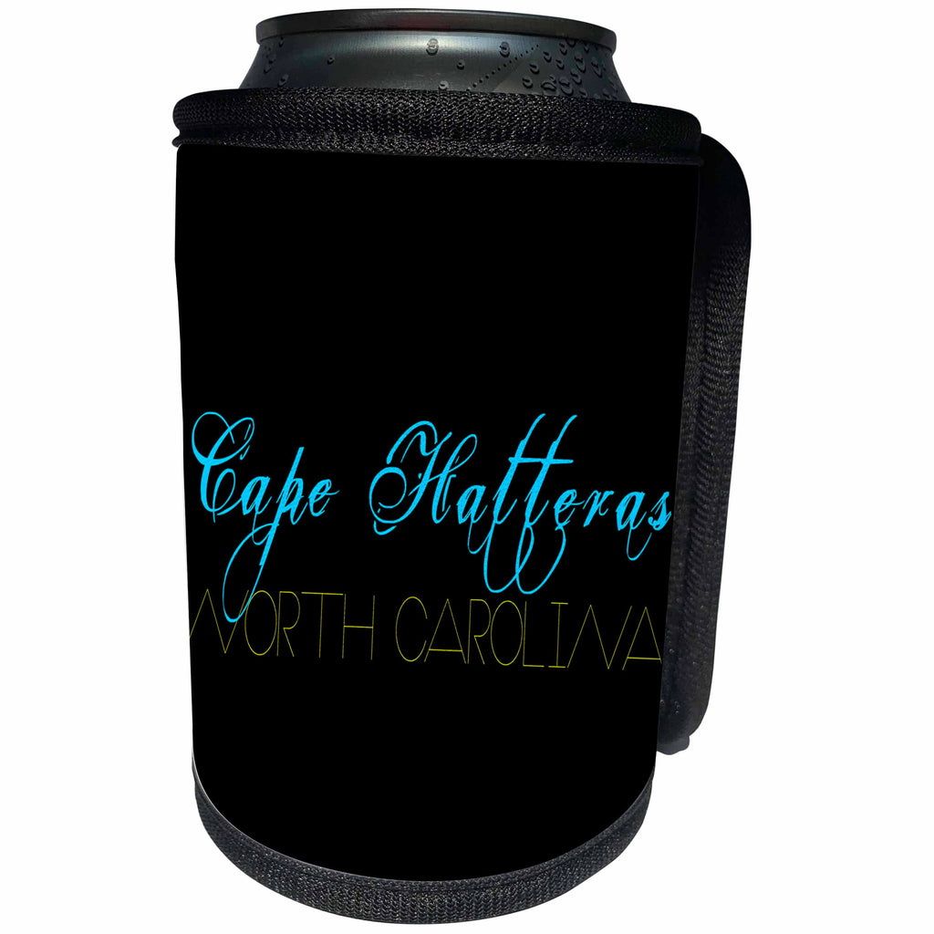 3dRose Alexis Design - American Beaches - American Beaches - Cape Hatteras National Seashore, NC, blue, yellow - Can Cooler Bottle Wrap (cc_271586)