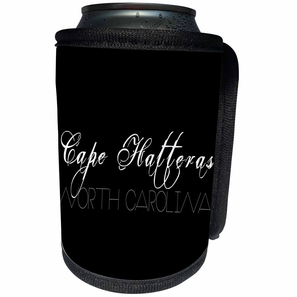 3dRose Alexis Design - American Beaches - American Beaches - Cape Hatteras National Seashore, NC, white, black - Can Cooler Bottle Wrap (cc_271587)